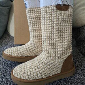 UGG CLASSIC SOLENE TALL CARDY KNIT OATMEAL CREAM BOOTS WOMEN SIZE US 8